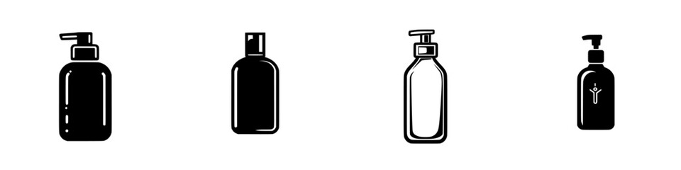 Poster - Silhouette pictogram set of various bottle shapes ideal for cosmetic, personal care, and product design applications