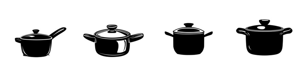 Poster - Unique collection of silhouette pictograms portraying various pot designs suitable for culinary graphics and artworks