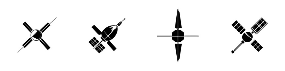 Poster - Vector icons set of silhouette pictograms depicting various space-related objects and activities