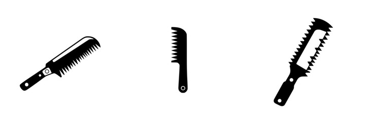 Poster - Silhouette pictogram set featuring various comb and grooming tool designs in black and white color scheme