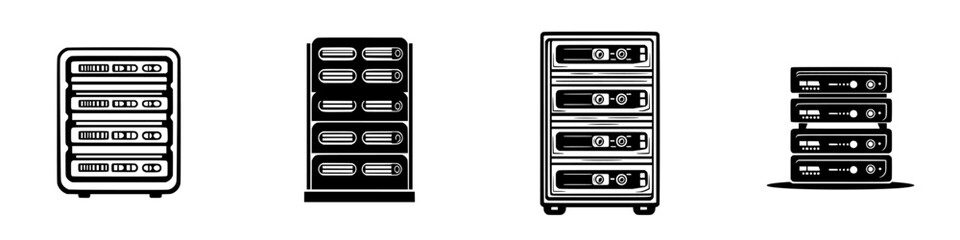 Poster - Silhouette pictograms of various storage devices in isolated vector format suitable for design projects and creative applications