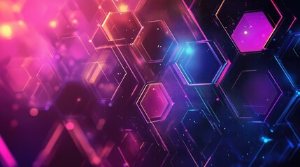 Fototapete - Abstract vibrant hexagonal geometric background with glowing purple and blue elements, ideal for technology and design projects, creating a dynamic visual experience