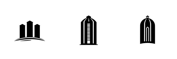 Poster - Silhouette pictograms of various building structures in isolated vector style for design and communication purposes