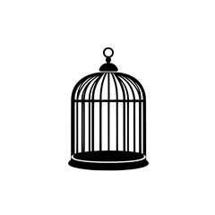 Poster - Silhouette pictogram of an empty birdcage representing freedom and confinement in a minimalist design