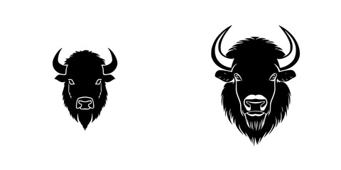 Poster - Silhouette pictogram icons showcasing bison head designs for creative applications and graphic projects