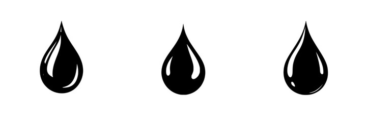 Poster - Three distinct black silhouette drops representing liquid in a minimalistic vector design suitable for various applications