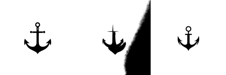 Poster - Silhouette pictograms featuring various anchor designs grouped together in a minimalistic layout for nautical themes