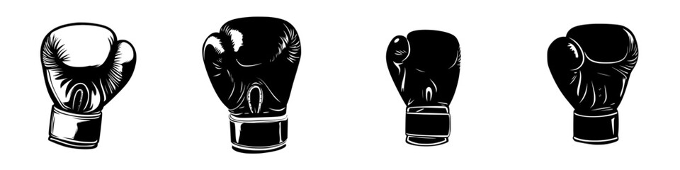 Poster - Silhouette pictograms of boxing gloves for sports and fitness related graphics in various styles and perspectives
