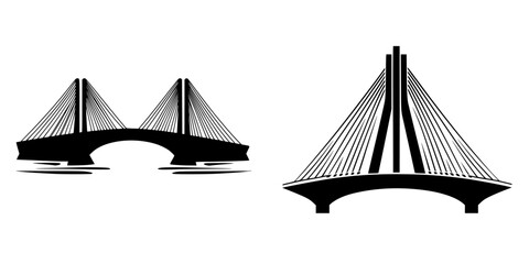 Poster - Silhouette pictograms of iconic bridge designs in minimalist style suitable for various graphic projects