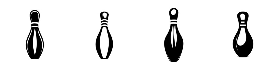 Poster - Silhouette pictogram set depicting various bowling pins in different styles and orientations