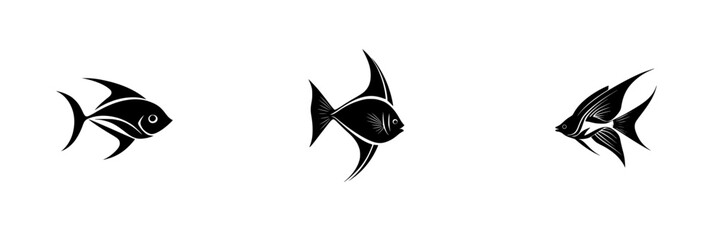Poster - Silhouette pictograms of fish in various styles, illustrating marine life and aquatic themes for design use