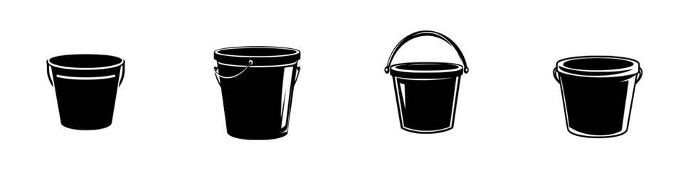 Poster - silhouette pictograms of various bucket designs showcasing different shapes and styles