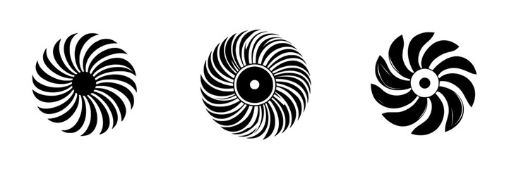 Poster - Set of three black and white silhouette pictograms depicting swirling turbine or fan designs