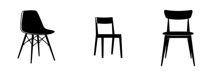 Poster - Collection of silhouette pictograms representing various chair designs in a minimalist style suitable for modern interiors
