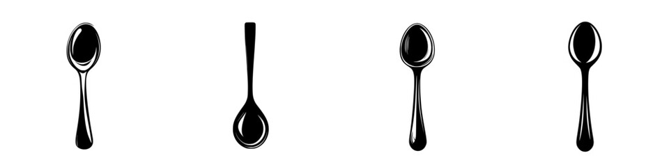 Poster - Silhouette pictogram set featuring diverse spoon designs suitable for culinary illustrations and graphic designs