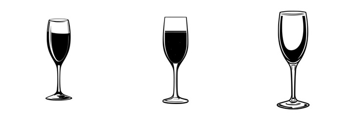 Poster - variety of silhouette pictograms representing different styles of glasses for beverages, showcasing 