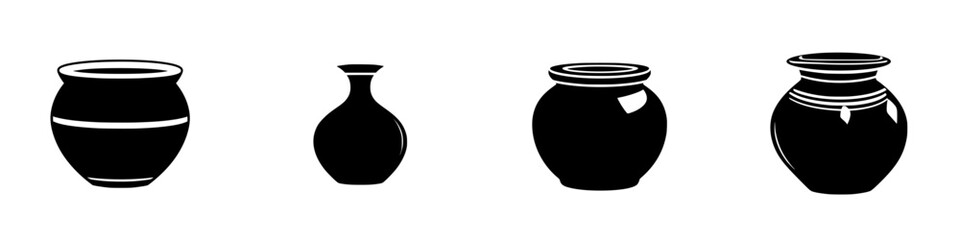 Poster - silhouette pictograms of various pottery styles showcasing traditional ceramic shapes and designs