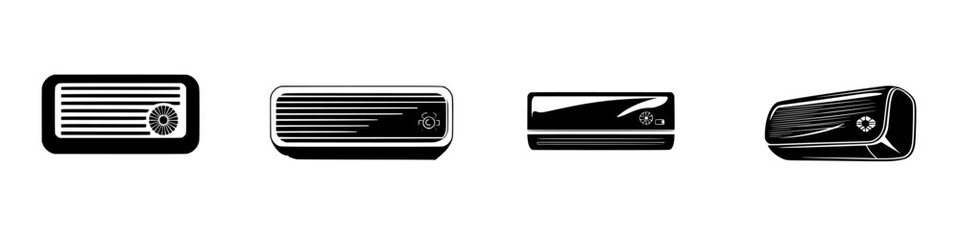 Poster - Silhouette pictogram icons set showcasing various styles of air conditioning units in a modern design