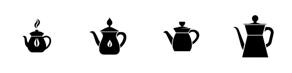 Poster - Silhouettes of teapots showcasing different designs and features for culinary and decorative purposes