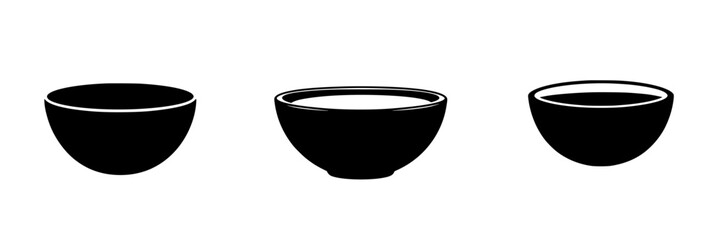 Poster - Unique set of silhouette pictograms depicting various bowl designs suitable for culinary or artistic use