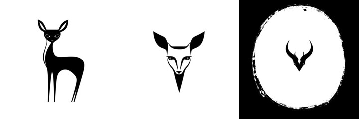 Poster - Collection of silhouette pictograms depicting deer and antelope in various artistic styles