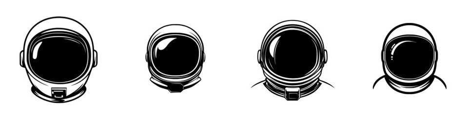 Poster - Silhouette pictogram icons representing various astronaut helmets in a clean vector format for design use and creative projects