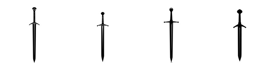 Poster - Set of silhouette pictograms showcasing various sword designs in isolated vector format for art and design projects