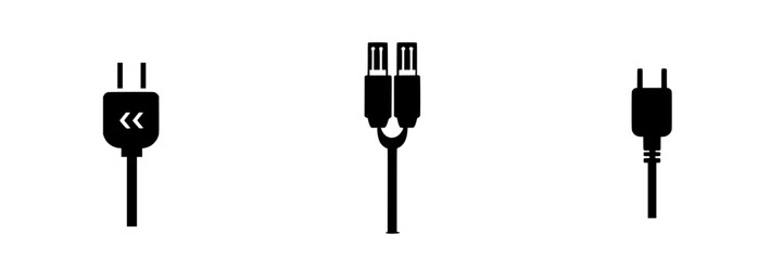Poster - Silhouette pictogram set featuring various types of electrical plugs and connectors in a minimalist design