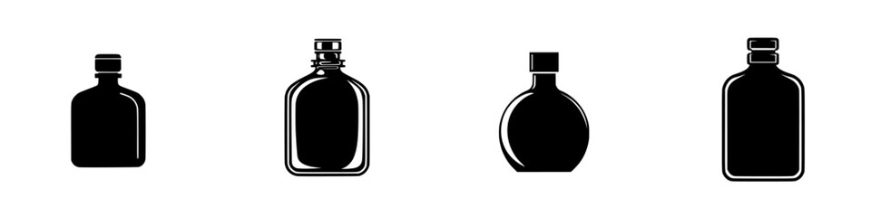 Poster - Silhouette pictogram set of various bottle shapes in isolated vector design showcasing diverse container forms