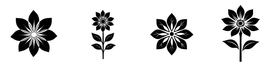 Poster - Silhouette pictogram collection featuring floral designs isolated on a white background