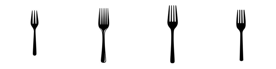 Poster - Silhouette pictograms of forks arranged from small to large in a clear and minimalistic style