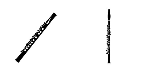 Poster - Vector silhouettes of flute pictograms showcasing various angles and details for artistic and educational purposes