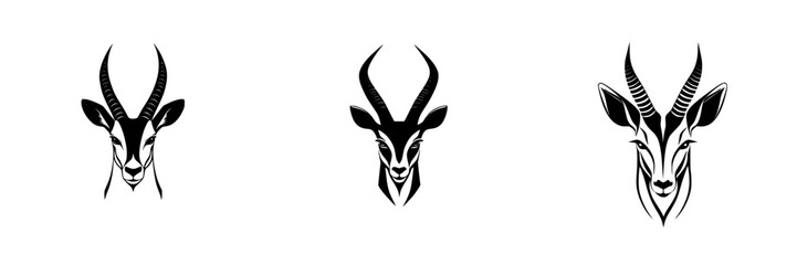 Poster - silhouette pictogram icons set depicting various designs of antelope heads suitable for wildlife and