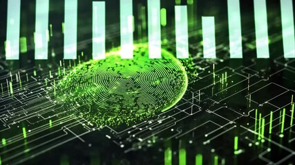 Poster - Biometric fingerprint integration with digital data processing systems for enhanced security and identification, biometric fingerprint over digital data processing on dark background