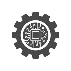 Poster - Gear and Microchip: A stylized graphic of a gear with a microchip at its center, symbolizing technological innovation and intricate mechanics.