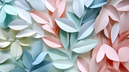 Poster - Colorful Paper Leaves in Pastel Shades Forming a Beautiful Layered Background Ideal for Spring and Nature-Themed Designs, Arts and Crafts Projects, and Creative Inspiration