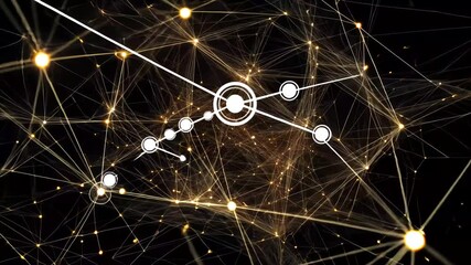 Poster - Data network connections illustrate complex data processing against a black background, network of connections and data processing on black background