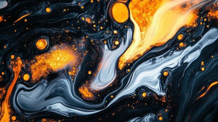 Poster - Abstract Cosmic Swirl with Orange, Black, and White Colors Depicting Space Elements, Stars, and Nebulae for Artistic and Creative Backgrounds