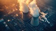 © akun - Dramatic aerial view of a nuclear power plant with emission of massive smoke
