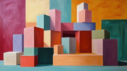 Aufkleber - Colorful Abstract Composition of Geometric Shapes with Vibrant Blocks and Soft Textures for Artistic Visuals and Contemporary Design Aesthetics
