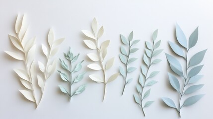 Poster - Elegant Arrangement of Paper Leaves in Soft Hues and Natural Shapes for Artistic Decoration or Craft Projects Displaying Nature's Beauty