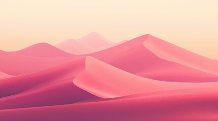 Poster - Serene Pink Dunes at Dawn with Soft Hues and Gentle Curves in a Desert Landscape, Capturing the Essence of Natural Beauty and Tranquility in the Simplistic Formations