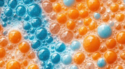 Poster - Vibrant Patterns of Blue and Orange Bubbles Creating a Unique Visual Experience in Soap Foam Abstract Background Perfect for Creative Projects and Designs