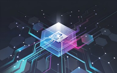 Poster - Futuristic Technology Abstract Background with glowing lines and hexagons representing digital innovation and data network