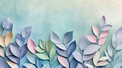 Poster - Beautifully Crafted Paper Leaves Against a Soft Gradient Background Ideal for Nature Themes, Crafts, Creative Design Projects, or Backgrounds for Various Editorial Uses