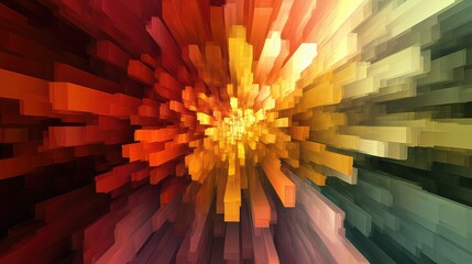 Fototapete - Vibrant Abstract Explosion of Colorful Cubes Creating a Dynamic Sense of Movement and Energy in a Digital Art Composition