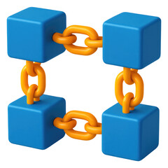 Poster - Interconnected Blue Cubes Linked by Orange Chains Network Connection Concept