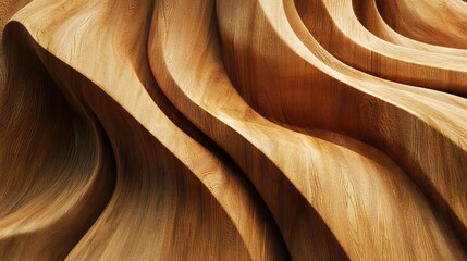 Poster - Abstract close-up of smooth, flowing wooden textures showcasing elegant curves and natural grain patterns, perfect for design, art, or decoration purposes.