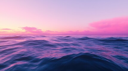 Poster - Serene Pink Sunrise Over Calm Ocean Waves with Gentle Ripples Reflecting Soft Light in Gradients of Purple and Pink, Ideal for Tranquil Scenic Backgrounds and Nature Themes