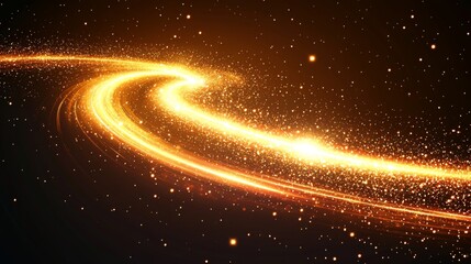 Wall Mural - isolated on a transparent background, golden stars and glowing glitter particles form a light trail,